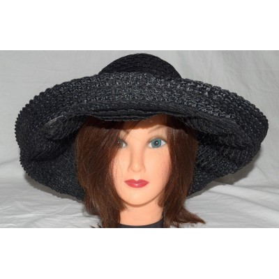 Vintage Junior B Black Raffia Wide Brim s Hat with Turned Up Brim Sz M  eb-47151966
